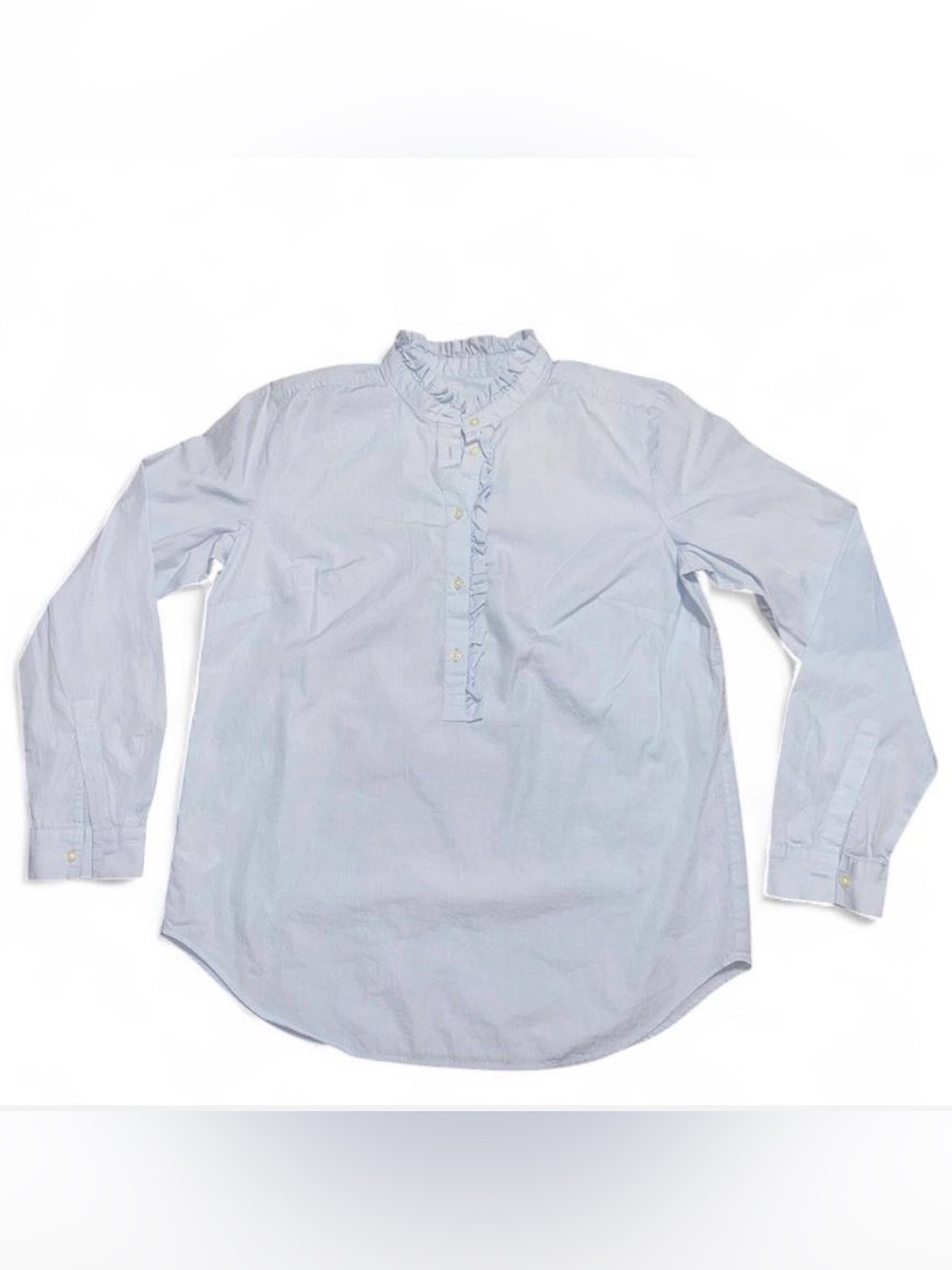 LOFT Light Blue Ruffle Collar Button-Down Blouse